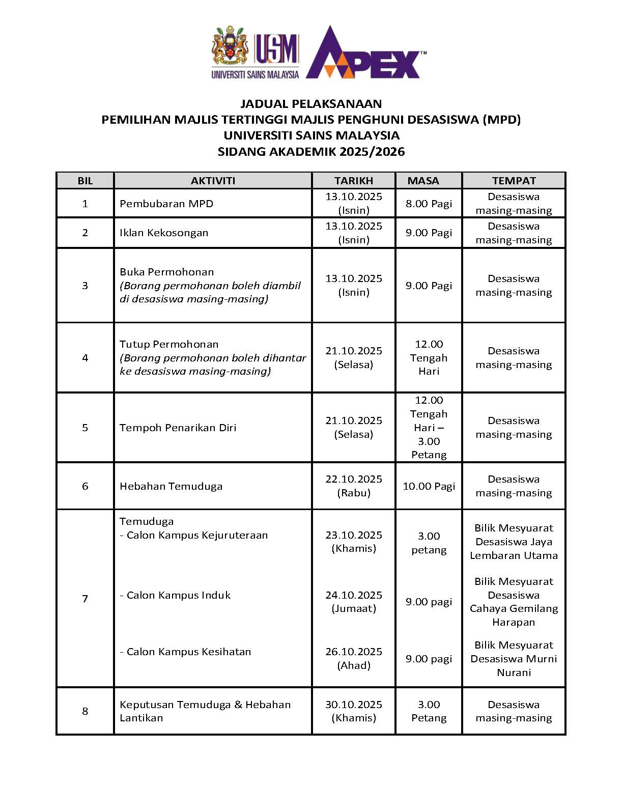 A JADUAL PELAKSANAAN PEMILIHAN JAWATANKUASA TERTINGGI MPD BM BI 17oct1 Page 1